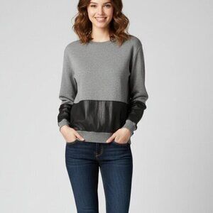 Aritzia Wilfred Free Sweater Faux Leather Panel Pullover Gray Black Size XS